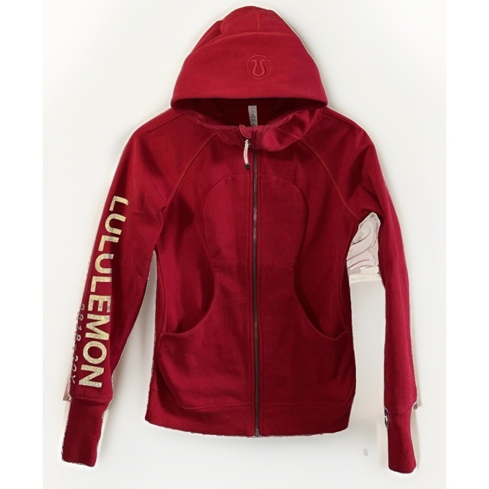 RARE Lululemon RED Scuba Hoodie-20th Anniversary Ltd Edition Sz 6 EC Spell Out‎